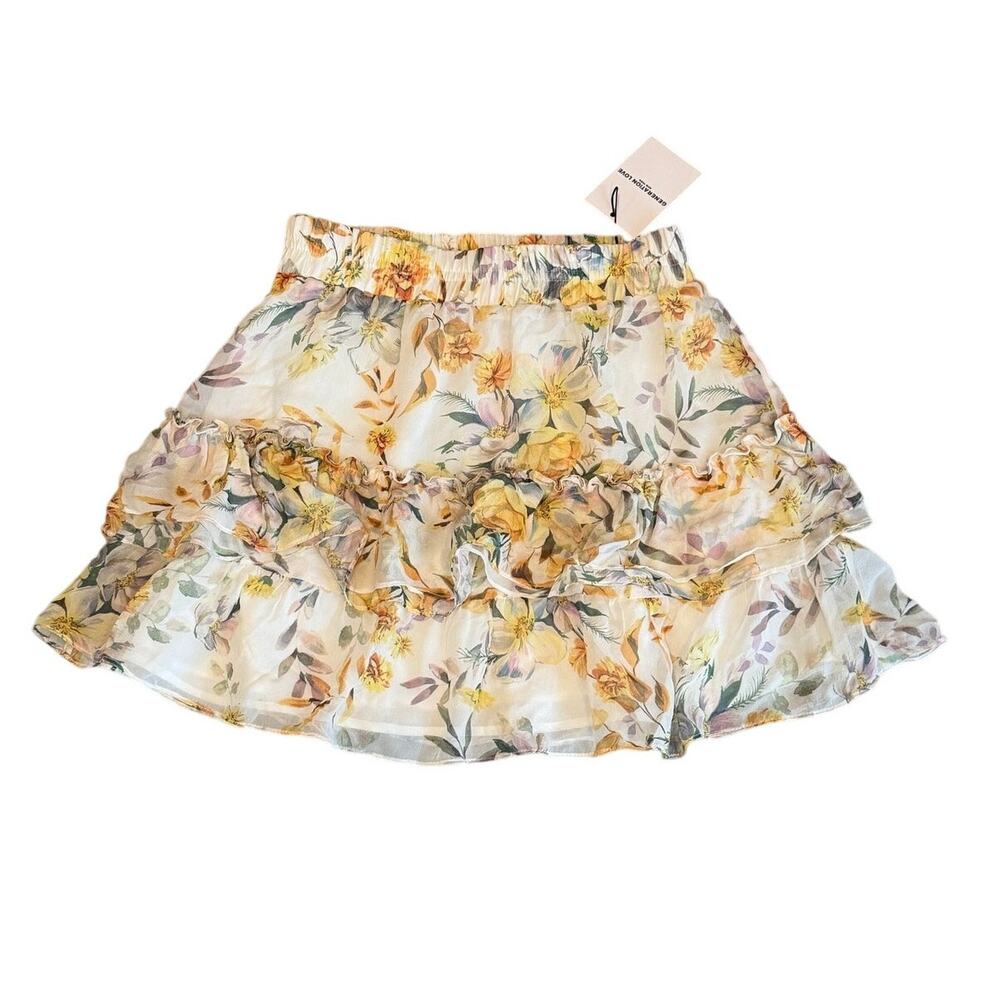 Generation Love Audrina Floral Tiered Mini Skirt Marigold Ruffle NWT NEW XS